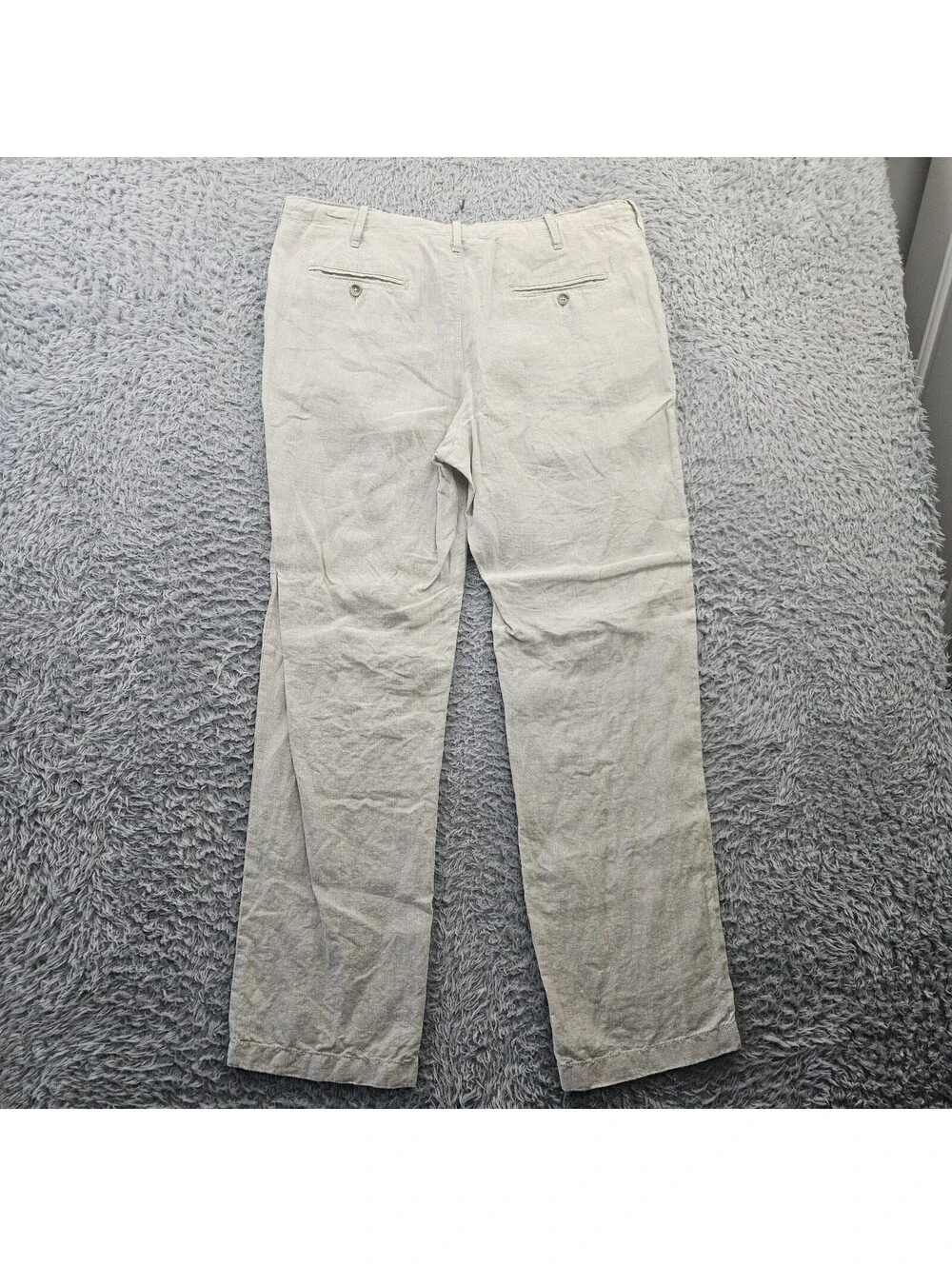 Perry Ellis Linen Pants Men 34 (Fits 36x31) Beige Drawstring 100% Linen